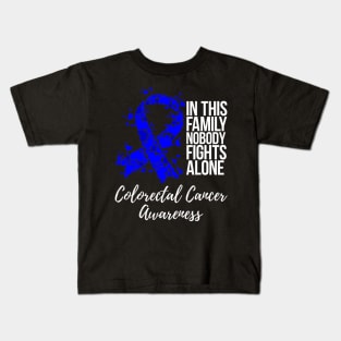 Family Support Dark Blue Ribbon Colorectal Cancer Awareness Kids T-Shirt
